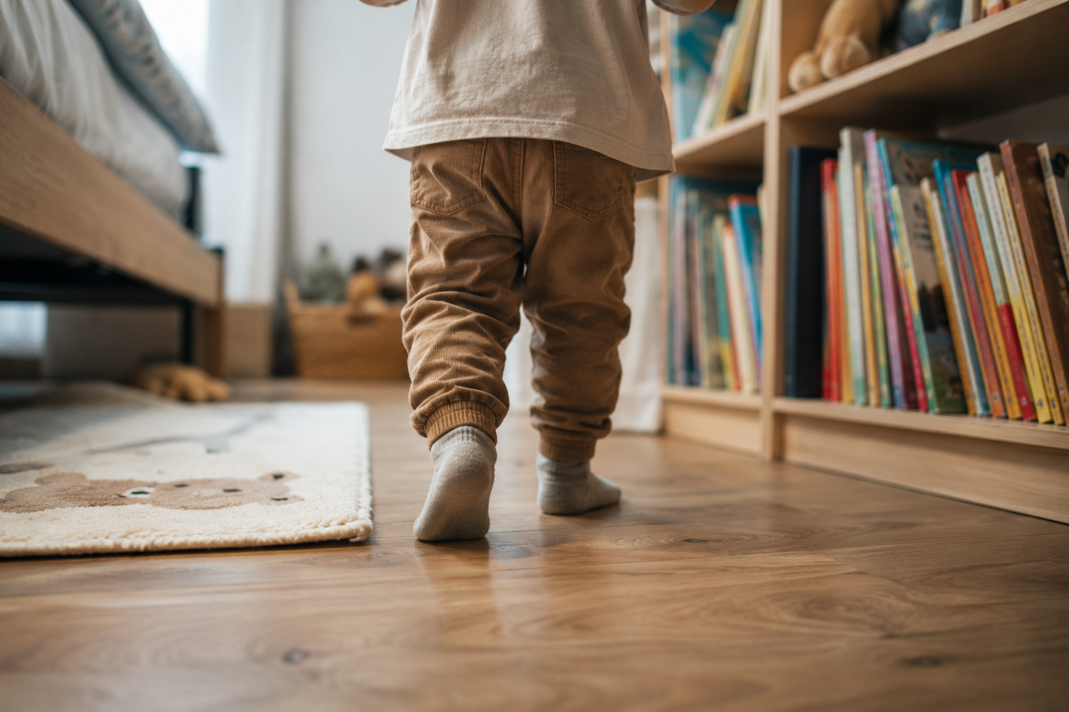 Toddler following nap wind-down routine steps