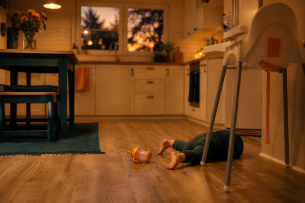 Toddler having an evening witching hour meltdown on the kitchen floor