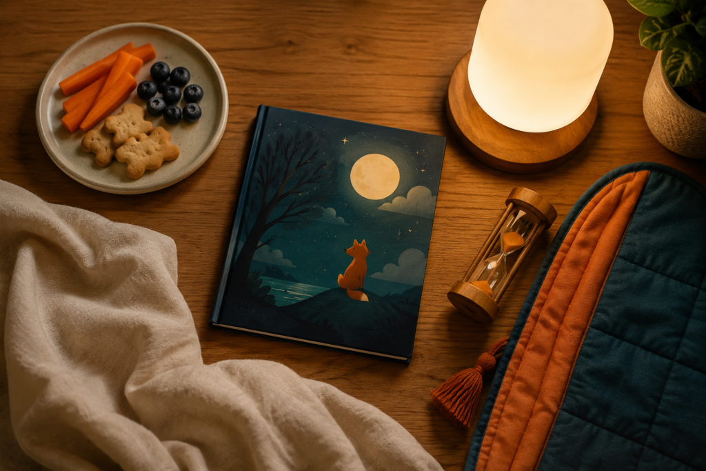 Simple tools to survive the toddler witching hour laid out on a table