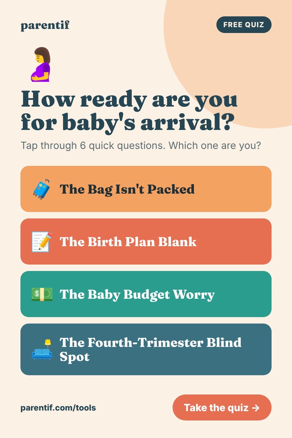 How ready are you for baby's arrival? - free tap-only parenting quiz from Parentif, Pinterest pin