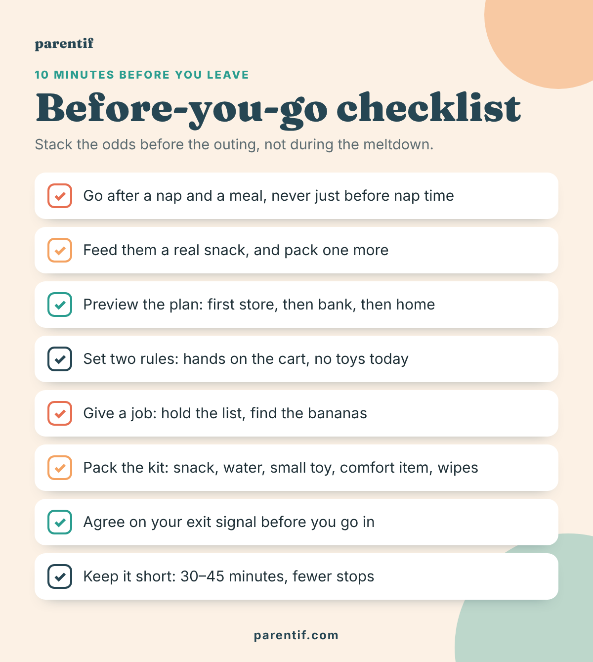 Before-you-go checklist for toddler outings to prevent a toddler meltdown in public