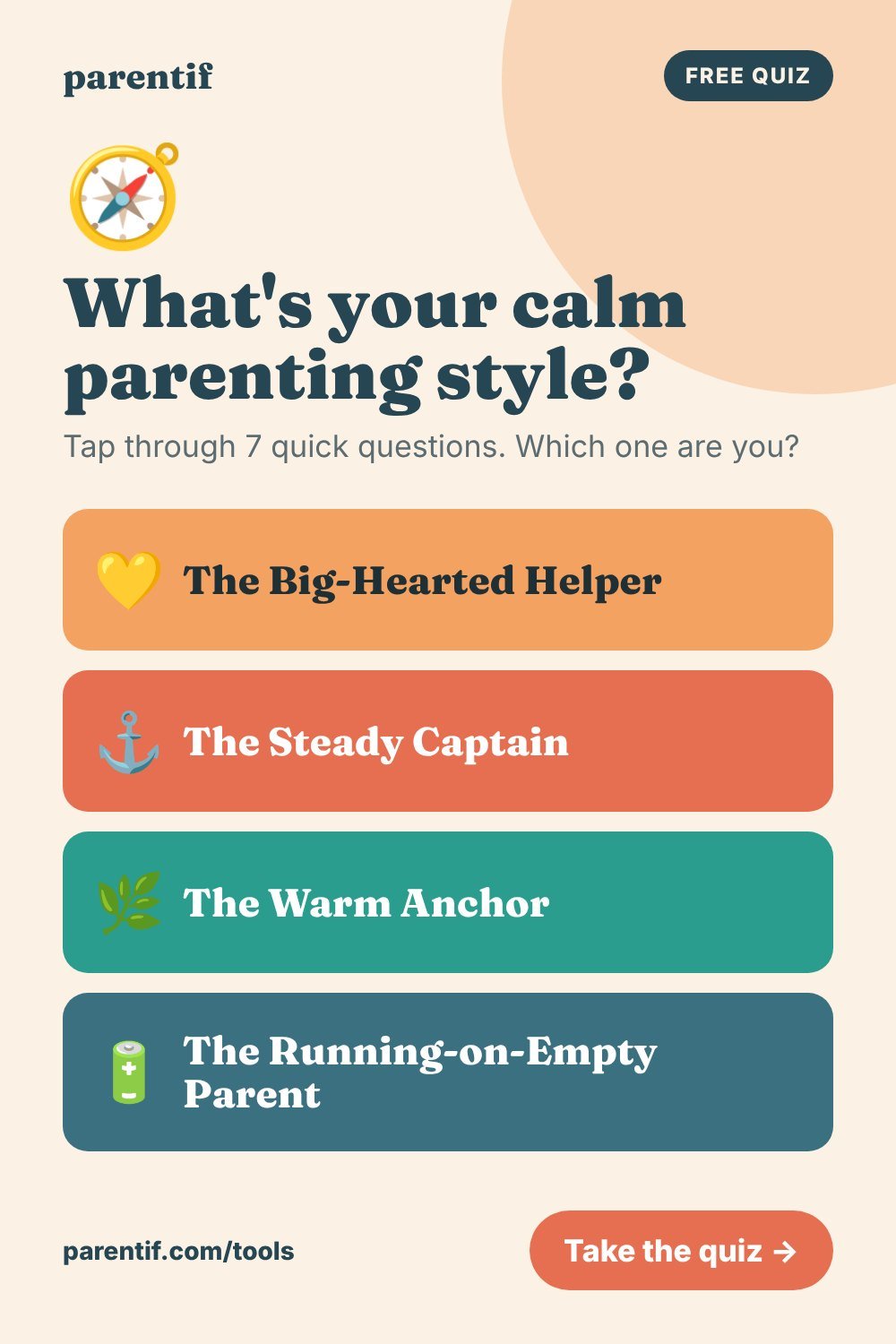 What's your calm parenting style? - free tap-only parenting quiz from Parentif, Pinterest pin