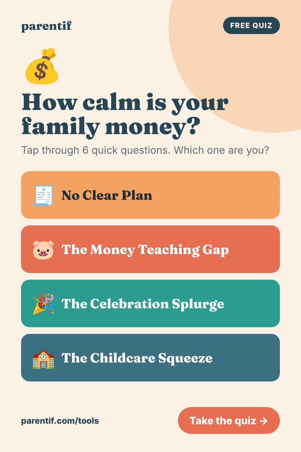 How calm is your family money? - free tap-only parenting quiz from Parentif, Pinterest pin