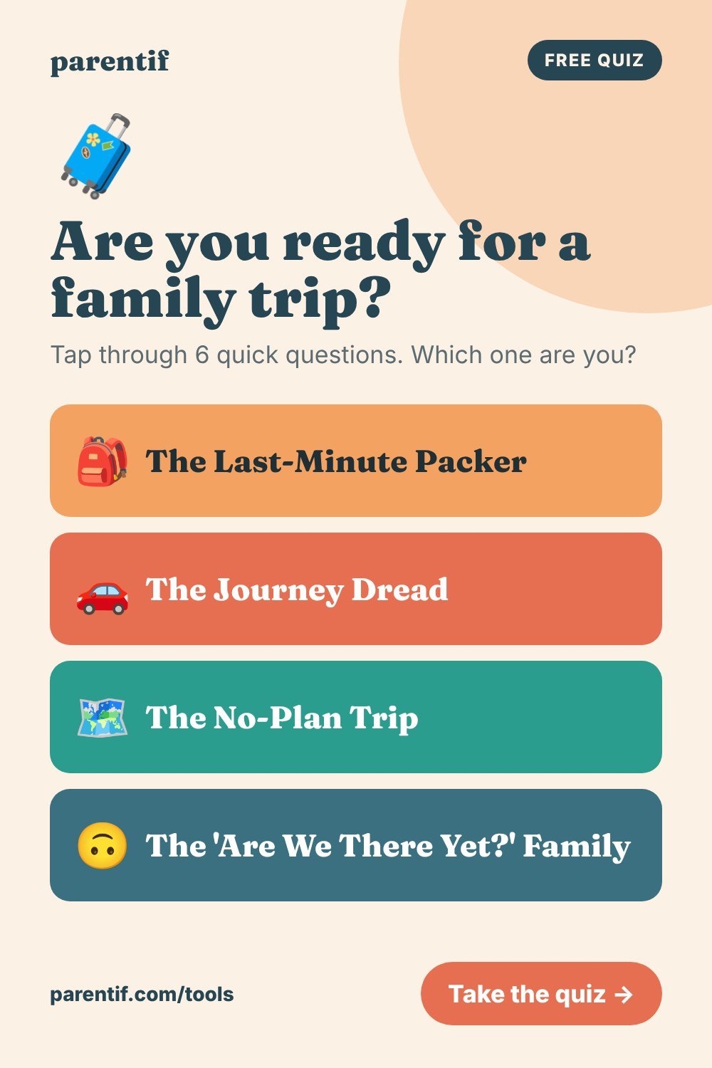 Are you ready for a family trip? - free tap-only parenting quiz from Parentif, Pinterest pin