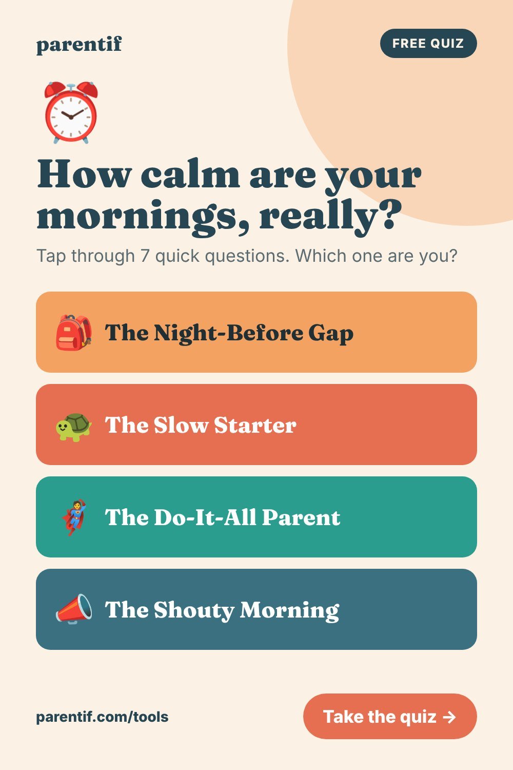 How calm are your mornings, really? - free tap-only parenting quiz from Parentif, Pinterest pin