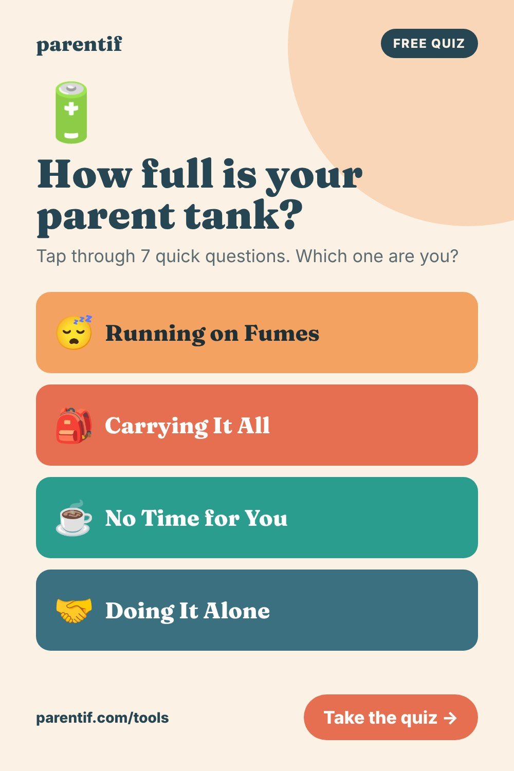 How full is your parent tank? - free tap-only parenting quiz from Parentif, Pinterest pin
