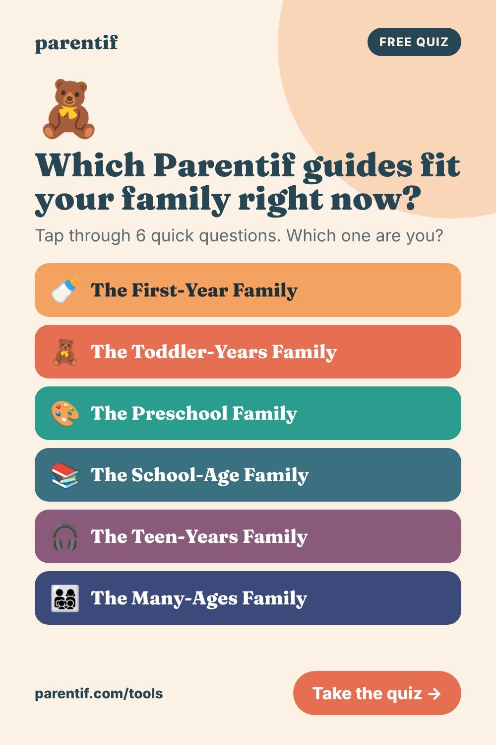 Which Parentif guides fit your family right now? - free tap-only parenting quiz from Parentif, Pinterest pin